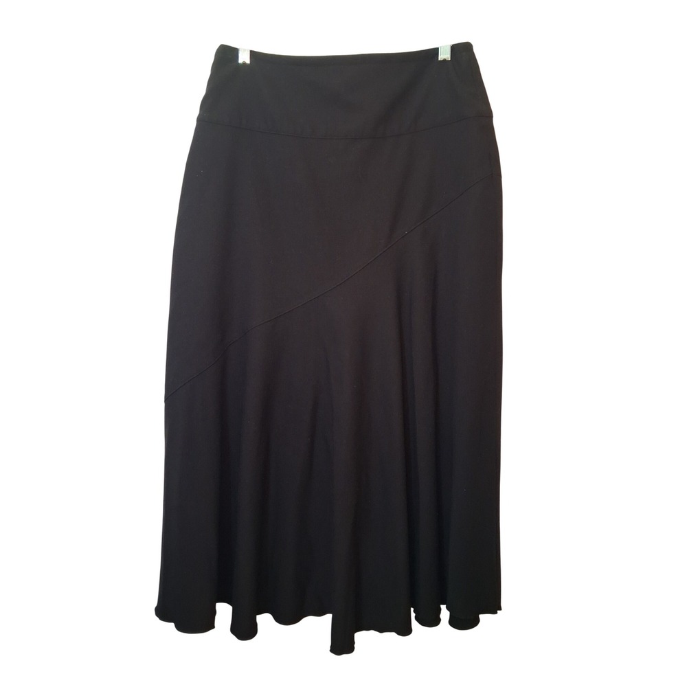 Christopher & Banks Womens Black A-Line Midi Skirt Size 6 Asymmetric Seam Zipper